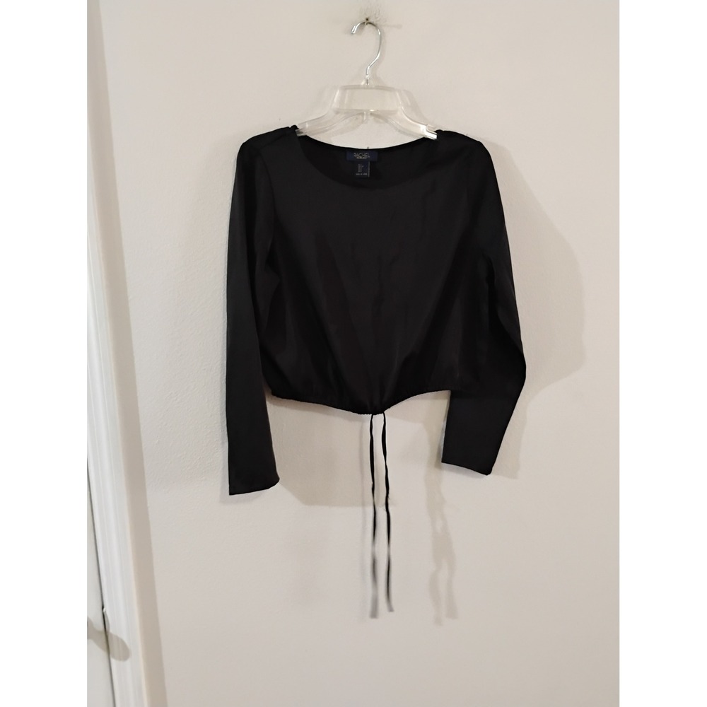 Rachel Rachel Roy Black Long Sleeve Crop Top Blouse Drawstring Hem Small